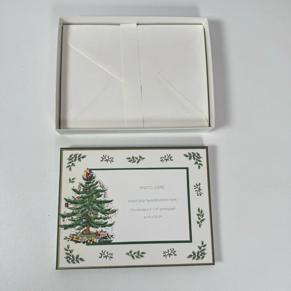 Caspari Spode Christmas‎ Tree Photo Cards 10 Ct Boxed with Envelopes NEW Vtg 4x6